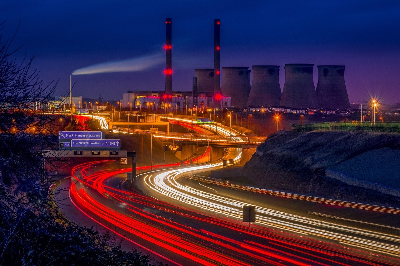 ferrybridge, power station, light trails