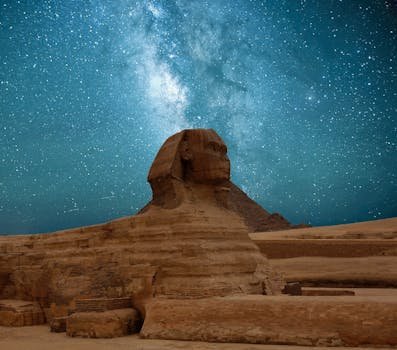 Great Sphinx Of Giza Under Blue Starry Sky